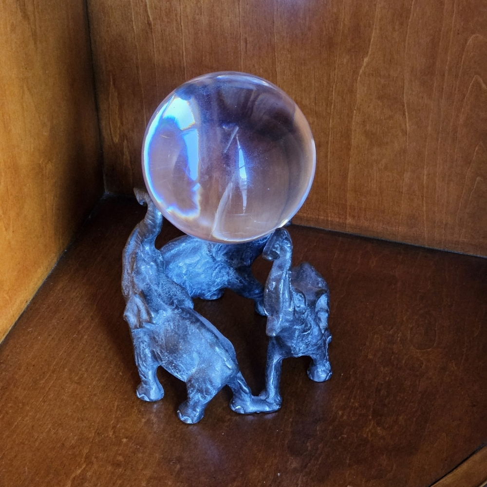 Elephant Art - Majestic Trio Elephant Crystal Sphere Sculpture